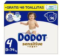Dodot Sensitive Talla 4, 96 Pañales Para Bebé, 9kg-15kg, Hasta 12 h De Protección Antifugas y Protección Para La Piel