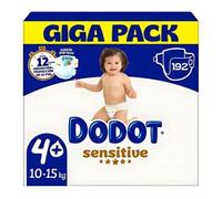 Dodot Sensitive Talla 4+ Extra Absorción (10-15 kg) - Pack Ahorro 192 Pañales + 64 Toallitas Dodot Dermo Gratis | Protección suave y alta absorción para piel sensible