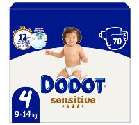 Dodot Sensitive Pañales Talla 4 (9-14 kg), 70 Unidades, Protección para Piel Sensible, 12h de Absorción, Barreras Antifugas y Materiales Ultra Suaves con Indicador de Humedad