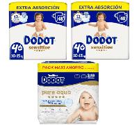 Dodot Sensitive Talla 4 Pañales Extra (2x48 uds) + Toallitas Plastic Free 288 uds