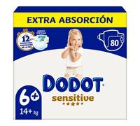 Dodot Sensitive Talla 6+ (+14 kg), Pack de 80 Pañales con Protección Suave para Piel Sensible