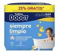 Dodot Toallitas Bebé Seco para Bebé, 384 toallitas, recupera el pH de la piel del bebé (6 Paquetes de 64)