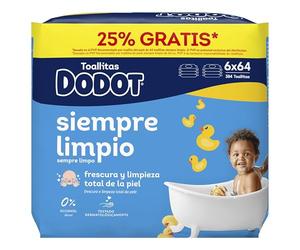 Dodot Toallitas Bebé Seco para Bebé, 384 toallitas, recupera el pH de la piel del bebé (6 Paquetes de 64)