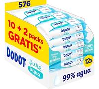 Dodot Toallitas Pure Aqua Para Bebé, 576 Toallitas - 12 Packs de 48 Unidades. Toallitas 99% Agua, Sin plástico. Ayuda A Restaurar El PH Natural De La Piel