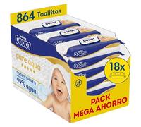 Dodot Toallitas Pure Aqua Para Bebé, 864 Toallitas (18 Packs de 48 Unidades) , Ayuda A Restaurar El PH Natural De La Piel, 99% Agua, Sin plástico (Paquete de 2)