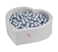 Dodozen Piscina de Pelotas en Forma de Corazón 90x30 cm con 200 Pelotas de ∅ 7 cm para Bebés y Niños - Espuma de Alta Resiliencia - Terciopelo Súper Suave - Funda Desmontable - Corazón Gris: Plata