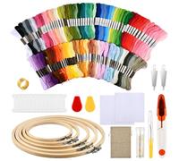 DODUOS 126 PCS Hilos Cross Stitch Bordado Hilos, Kit Completo de Bordado, 100 Colores de Hilos de Bordar, 5 Aros de Bordado de Bambú, Kit de Herramientas Bordad para Adultos y Niños Principiantes