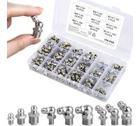DODUOS 170 Piezas Kit de Engrasadores, Surtido de Engrasadores M6 M8 M10 Juego de Engrasador Cónico 45°90° y Recto Boquillas de Engrase de Niquelado, para Prensa de Grasa, Coche, Barco, Tractor