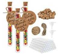 DODUOS 40 Piezas Tubos de Ensayo Plástico con Corcho, 20ml Tubos De Ensayo Transparentes con 40 Etiquetas Kraft, Hilo de 10 m, 2 Embudos, Tubos de Ensayo con Embudo para Almacenar Golosinas, Flores