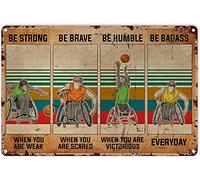 Dodurou Cartel de metal vintage con diseño de silla de ruedas con texto en inglés "Man Playing Basketball Be Strong", pintura de hierro, decoración de pared retro, arte nostálgico de pared para el