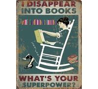 Dodurou Cartel de metal vintage con texto en inglés "I Disappear Into Books What's Your Superpower", pintura de hierro, decoración de pared retro, arte nostálgico de pared para el hogar, cocina