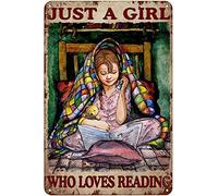 Dodurou Cartel de metal vintage con texto en inglés "Just A Girl Who Loves Reading", letrero de metal, pintura de hierro, decoración de pared retro, arte nostálgico de pared para el hogar, cocina
