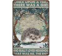 Dodurou Cartel de metal vintage con texto en inglés "There was a girl who really loves headgehog", letrero de metal, pintura de hierro, decoración de pared retro, arte de pared nostálgico para el