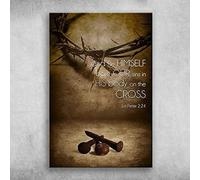 Dodurou Letrero de hojalata con texto en inglés "And He Himself bore Our sins in His Body On The Cross, God and The Crown for Street Garage Family Cafe Bar, Farm Country Bath", 20,3 x 30,5 cm