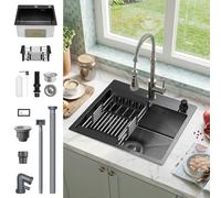 Doedoefong Fregadero de cocina de 45 x 40 cm, acero inoxidable, empotrable, 40 x 45 cm, con desagüe y dispensador de jabón, fregadero pequeño de 20 cm de profundidad con escurridor y aislamiento