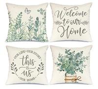 Doengdfo 18 x 18 Juego de 4 fundas de almohada de , decoración de , hojas de eucalipto, decoración del hogar para sofá
