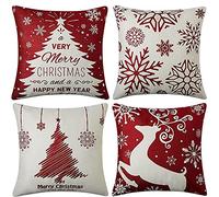 Doengdfo Fundas de cojín de Navidad 18 x 18 juego de 4, casa de campesinos decoración de Navidad para el hogar, decoraciones navideñas de almohada para el hogar