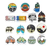 Doengdfo Juego de 15 de esmalte al aire libre, mochila de esmalte estético, pins naturales, pins vintage para acampar, Metal