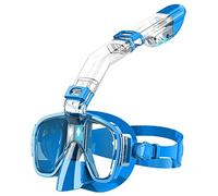 Doengdfo Máscara de snorkel plegable, juego de máscaras de buceo con superior seco y soporte para cámara, equipo antiesnórquel, azul