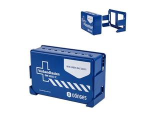 Dönges Botiquín de primeros auxilios según DIN 13157 | Pequeño botiquín de primeros auxilios con práctico soporte de pared | Maletín de emergencia adecuado para el funcionamiento, el taller o el hogar