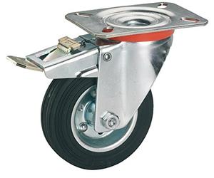 Dörner + Helmer 712152 Completo de bloqueo de goma Rodamiento de Rueda Giratoria Con Rollo de 100 x 30 mm/Placa 100 X 85 mm