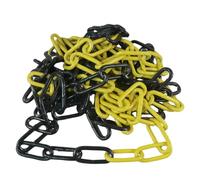 Dörner + Helmer Cadena de barrera, 6 mm de grosor, 5 m de longitud, acero galvanizado, cierre de bolsa, eslabones largos, negro/amarillo