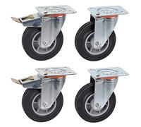 Dörner + Helmer Juego de 4 ruedas giratorias de 125 mm TPE, placa de 100 x 85 mm, mezcla de rodillos, capacidad de carga de 300 kg/set