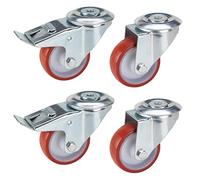 Dörner + Helmer Juego de 4 ruedas giratorias de 80 mm de poliuretano, orificio trasero de 10,2 mm, mezcla de rodillos, capacidad de carga de 400 kg/set