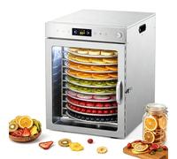 Dörrautomat 10 Ebenen, Edelstahl Dörrgerät mit 360° Rotierenden Einschüben, 800W Digitaler Lebensmitteltrockner, 30-90°C Temperaturregelung & 1-24H Timer für Obst, Fleisch, Kräuter und Gemüse