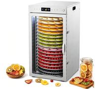 Dörrautomat 20 Ebenen, Edelstahl Dörrgerät mit 360° Rotierenden Einschüben, 1600W Digitaler Lebensmitteltrockner, 30-90°C Temperaturregelung & 1-24H Timer für Obst, Fleisch, Kräuter und Gemüse