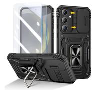 Doeshine Funda para Samsung Galaxy S24 Plus, paquete de 2 protectores de pantalla, con soporte de anillo magnético y cubierta de cámara deslizante, fundas de protección militar a prueba de golpes para