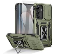 Doeshine Funda para Samsung Galaxy S25 FE con 2 Protector Pantalla，[Protección Militar]，Soporte Anillo y Cubierta de Cámara Deslizante, Antigolpes Case para Samsung S25 FE (Verde Oliva)