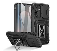 Doeshine Funda para Samsung Galaxy S25 FE con 2 Protector Pantalla，[Protección Militar]，Soporte Anillo y Cubierta de Cámara Deslizante, Antigolpes Case para Samsung S25 FE (Negro)