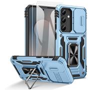 Doeshine Funda para Samsung Galaxy S25 FE con 2 Protector Pantalla，[Protección Militar]，Soporte Anillo y Cubierta de Cámara Deslizante, Antigolpes Case para Samsung S25 FE (Azul Glaciar)