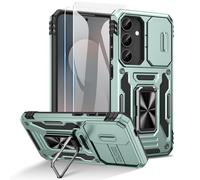 Doeshine Funda para Samsung Galaxy S25 FE con 2 Protector Pantalla，[Protección Militar]，Soporte Anillo y Cubierta de Cámara Deslizante, Antigolpes Case para Samsung S25 FE (Verde)