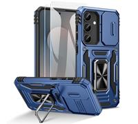 Doeshine Funda para Samsung Galaxy S25 FE con 2 Protector Pantalla，[Protección Militar]，Soporte Anillo y Cubierta de Cámara Deslizante, Antigolpes Case para Samsung S25 FE (Marina)