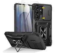 Doeshine Funda para Samsung Galaxy S25 Ultra, Paquete de 2 Protectores de Pantalla, Cubierta de Cámara Deslizante y Soporte de Anillo Magnético, Protección Militar Galaxy S25 Ultra Case Cover (Negro)