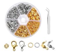 DOETYD Juego de 460 anillos de salto de pinza de langosta en caja, aros redondos de metal con pinzas, conectores de anillos abiertos, cierres para joyería, manualidades, pulseras, colgantes, collares,