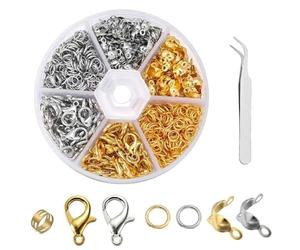 DOETYD Juego de 460 anillos de salto de pinza de langosta en caja, aros redondos de metal con pinzas, conectores de anillos abiertos, cierres para joyería, manualidades, pulseras, colgantes, collares,