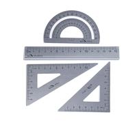 DOETYD Juegos de geometría con transportador, regla triangular cuadrada, regla de metal, juego de transportador para estudiantes, oficina, matemáticas, geometría, 4 piezas