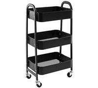DOEWORKS Carrito Auxiliar con Ruedas Carrito Servicio Metalico Carro de Almacenamiento 3 Niveles Rodante Carro Organizador para Cocina Dormitorio Baño Oficina, Negro