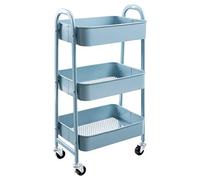 DOEWORKS Carrito Auxiliar con Ruedas Carro Cocina Carro de Almacenamiento 3 Niveles Carro Servicio Carrito Metalico con Ruedas Carro Rodante Carro Organizador para Dormitorio Baño Oficina, Gris Azul