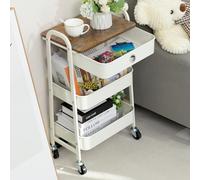 DOEWORKS Carrito de Almacenamiento con Cajón Carrito Cocina, Carrito Auxiliar con Ruedas Carro Servicio 3 Niveles Carro Rodante Carrito Metalico con Ruedas para Dormitorio Baño Oficina, Blanco