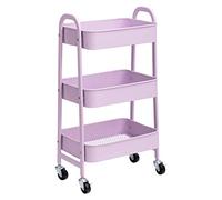 DOEWORKS Carrito de Almacenamiento Metálicos Carrito Cocina, Carro de Servicios de 3 Niveles Carro Rodante con Ruedas para Cocina Baño Dormitorio Oficina, Púrpura Claro