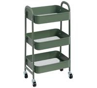 DOEWORKS Carro de Almacenamiento Carro Cocina Carrito Auxiliar con Ruedas Metalico 3 Niveles Carro Rodante para Dormitorio Baño Oficina, Verde Hierba