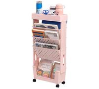 DOEWORKS Estantería con Ruedas Móvil, 5 Niveles, Estante para Libros Pequeño, Estantería Rodante, Carro de Servicios para Salón Baño Dormitorio Oficina, Rosa
