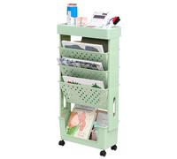 DOEWORKS Estantería Libros con Ruedas Móvil Estantería Carrito Auxiliar 5 Niveles Estante para Libros Pequeño Organizador Escritorio Ruedas Carro de Servicios para Salón Dormitorio Oficina, Verde