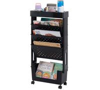 DOEWORKS Librería pequeña estantería para Libros, Carro de Almacenamiento librería con Ruedas 5 Niveles, Carro de Cocina, Carro con Ruedas para salón, Biblioteca, Dormitorio u Oficina, Negro