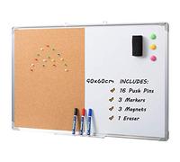 DOEWORKS Pizarra Blanca Mixta Magnética y Corcho, Pizarra Combinada Doble Uso, Tablero de Anuncios de Corcho, Magnético de Pizarra Blanca con Marco de Aluminio, 90 * 60cm