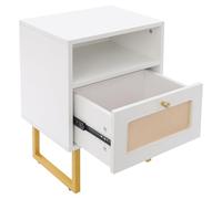 Dofanqing Mesita de noche 40 x 29 x 56,49 cm - Mesa auxiliar decorada con ratán con cajones y estante abierto, pequeña mesa auxiliar estable con cajón para dormitorio (blanco)